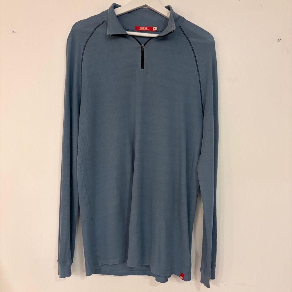 Agave Denim‎ Mens Matney AgaveLux Quarter Zip Pullover Blue Made in USA Size M